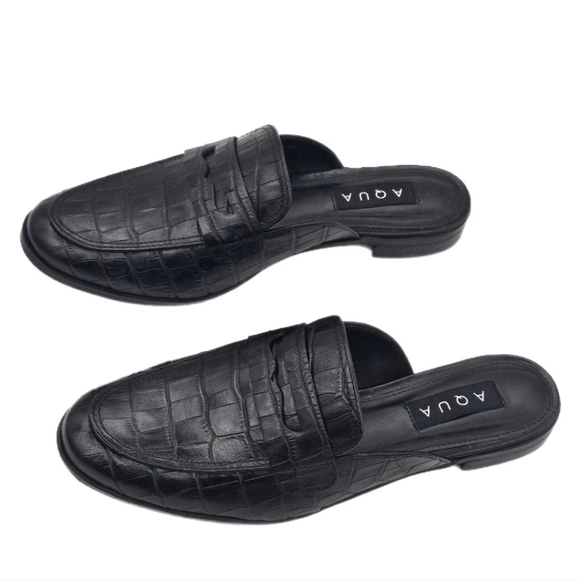 Aqua Womens Gina Loafer Mules Leather Croc Print Slip On Round Toe Black 6M - Picture 2 of 10